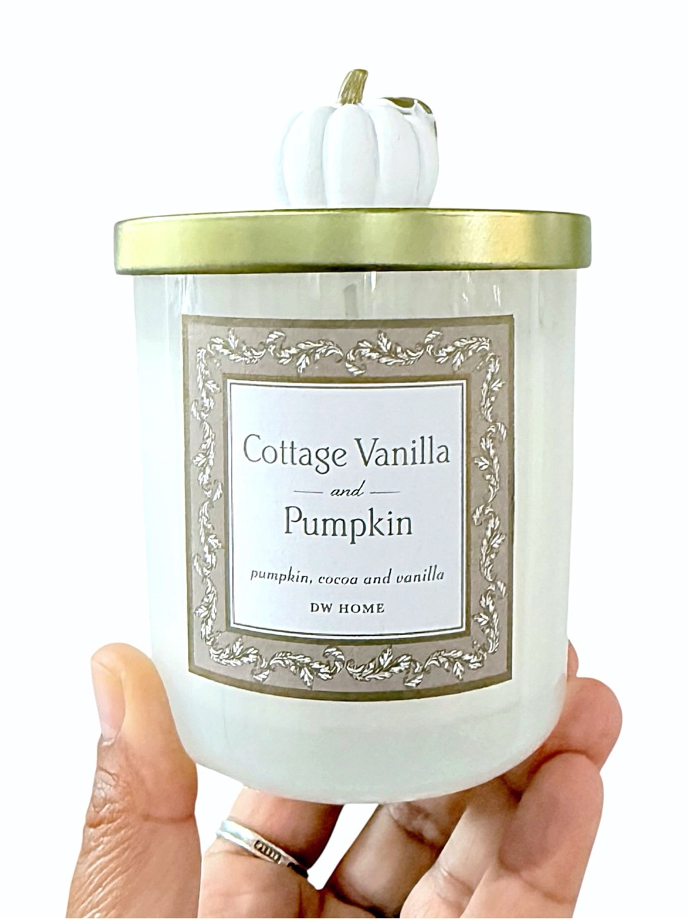 DW Home Cottage Vanilla & Pumpkin Scented Candle - White with Gold Accent